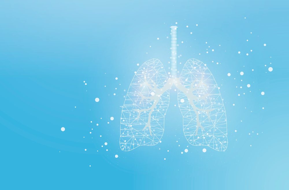 A digital illustration of white lungs against a blue background